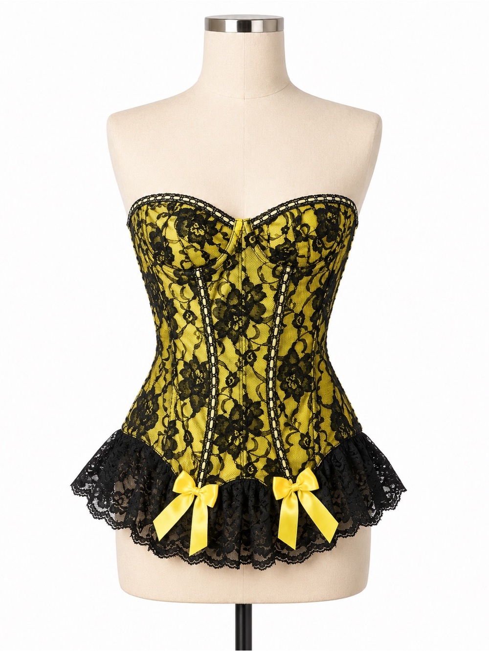 Frederick's of Hollywood Yellow and Black Lace Strapless Corset